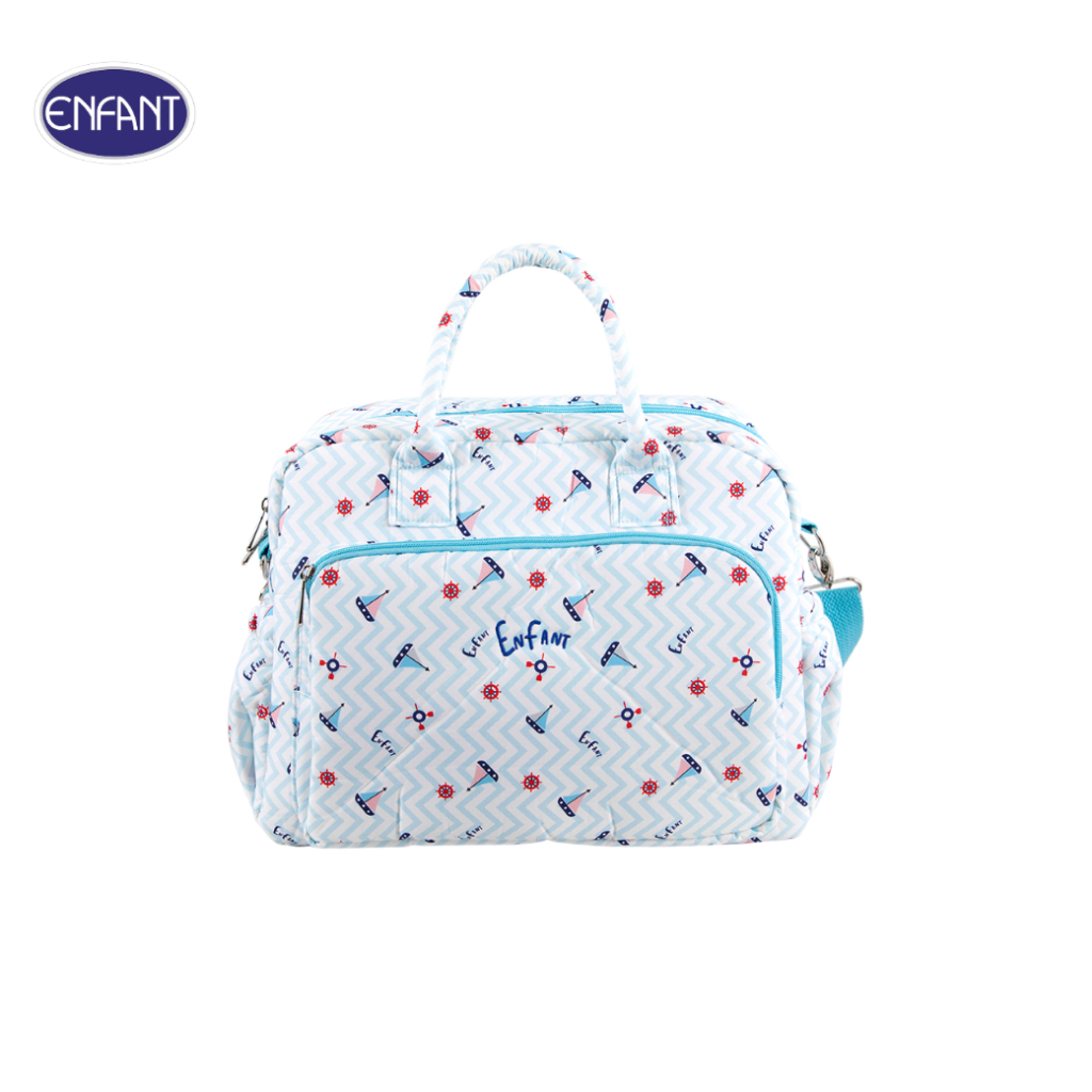 ENFANT (อองฟองต์) กระเป๋าคุณแม่ ลายเรือใบ ผ้าคอตตอน สีฟ้า ขนาด 15x36x30 ซม.