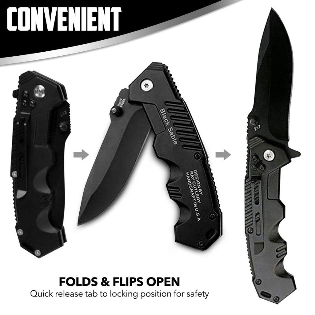 🇨🇳 Cold Steel Folding Hunting Knife Black Sable 7Cr17 Steel