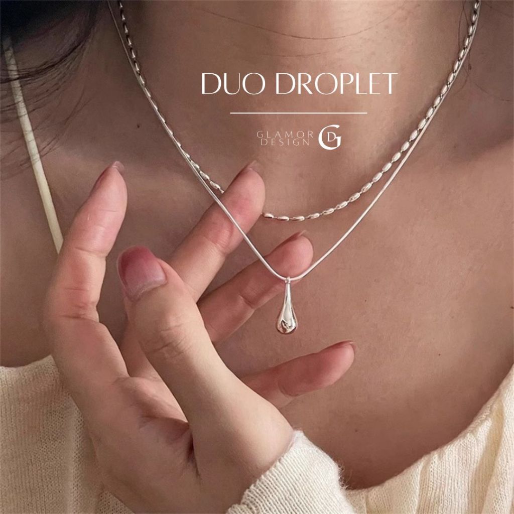 GLAMOR✨สร้อยคอเงิน Duo Droplet สร้อยคอเงินแท้925 สร้อยคอสองชั้น สไตล์เกาหลี สร้อยคอแฟชั่น