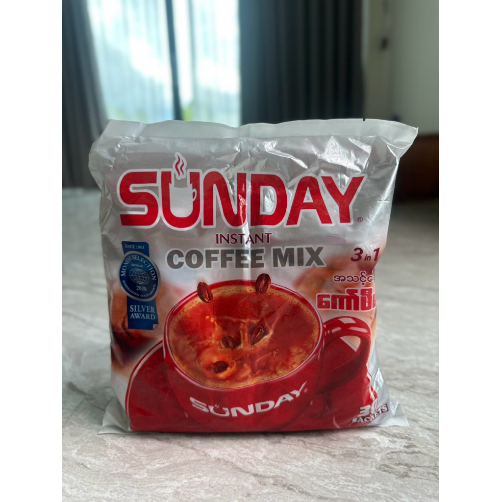 SUNDAY Coffee Mix 3 in 1 กาแฟซันเดย์กาแฟยอดนิยมจากเมียนมา หอมเข้มข้น กลมกล่อมลงตัวในซองเดียว