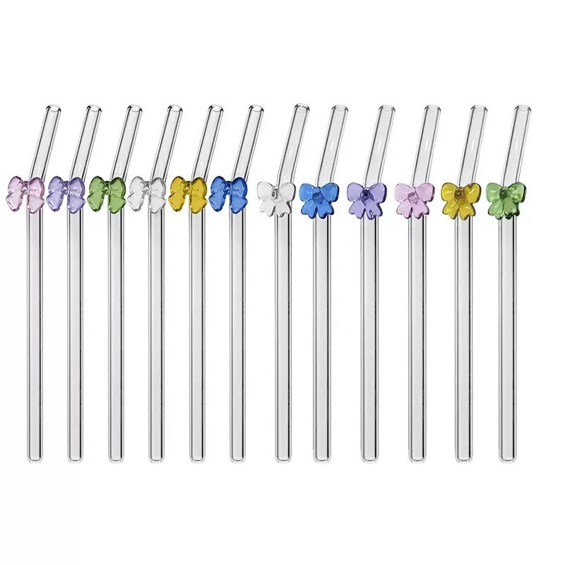 ชุดหลอดแก้ว มีแปรงล้างหลอด หลอดลายโบว์ หลอดรูปผีเสื้อ หลอดแก้วดูดน้ำ หลอดเครื่องดื่ม ทนต่ออุณหภูมิ Straw - รูปที่ 5