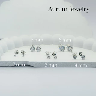 Aurum Jewelry : ต่างหูเพชร cz กลม เงินแท้ รุ่น Classy Silver Studs (ราคาต่อ 1 คู่)