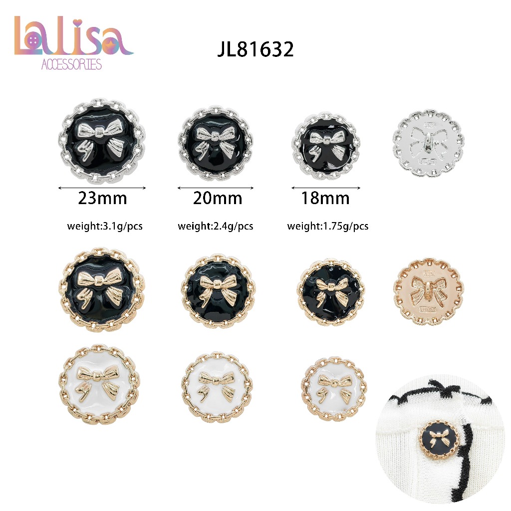 กระดุมลายโบว์ สำหรับเสื้อสูท โค้ทแฟชั่น อุปกรณ์ตกแต่งเสื้อผ้า alloy button 17.5mm /20mm/23mm JL81632
