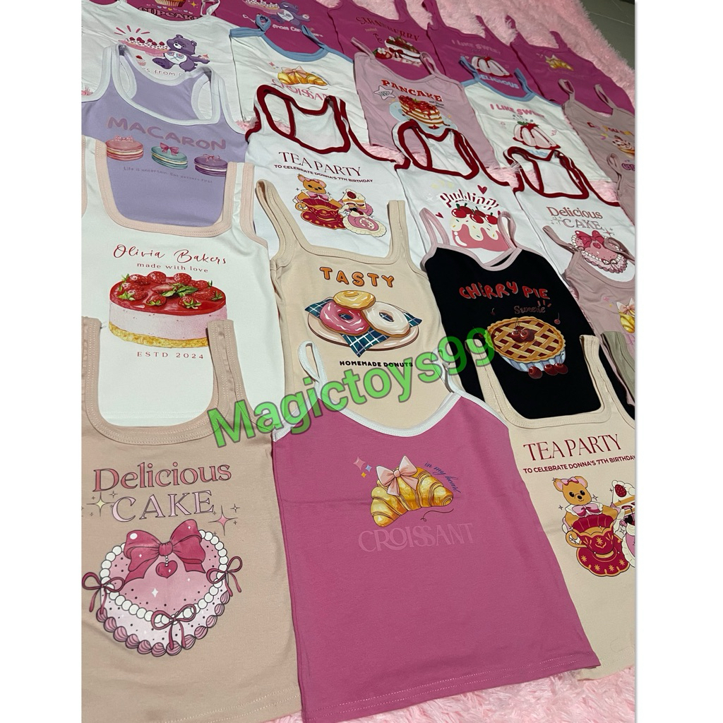 NEW‼️เสื้อกล้าม/สายเดี่ยวแฟชั่น เสื้อกล้ามหน้าร้อน 🎀 เด็ก/ผู้ใหญ่(ลายขนมหวาน เค้กน่ารักๆ)