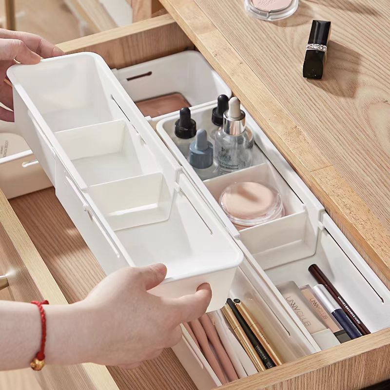 กล่องใส่ของ กล่องลิ้นชักเก็บของ ช่องแบ่งช่องจัดระเบียบโต๊ะทํางาน （ปรับความยาวได้ ）ถาดเก็บของ