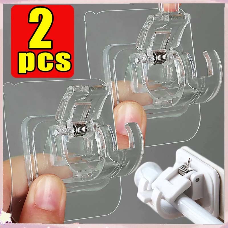 [กทมจัดส่ง]2 ชิ้นตะขอรางกาวในตัว-เล็บฟรีผ้าม่านหนีบก้านคลิปตะขอ-ปรับการจัดเก็บในครัวเรือนแขวนติดแร็คผู้ถือ