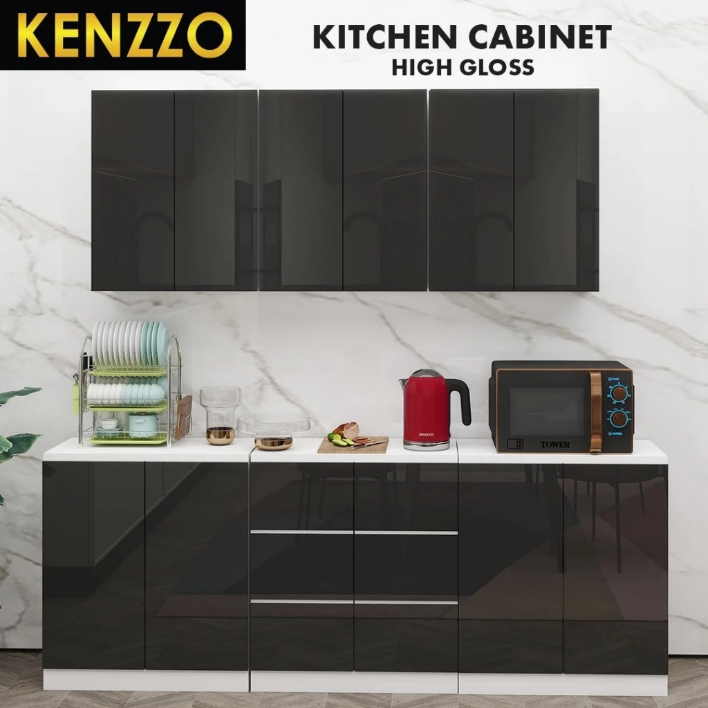 🚚พร้อมส่ง !! KENZZO ตู้ครัว ตู้ติดผนังห้องครัว ตู้ลอยเก็บของ High Gloss Wall kitchen cabinet (สีดำ/สีแดง/สีขาว)