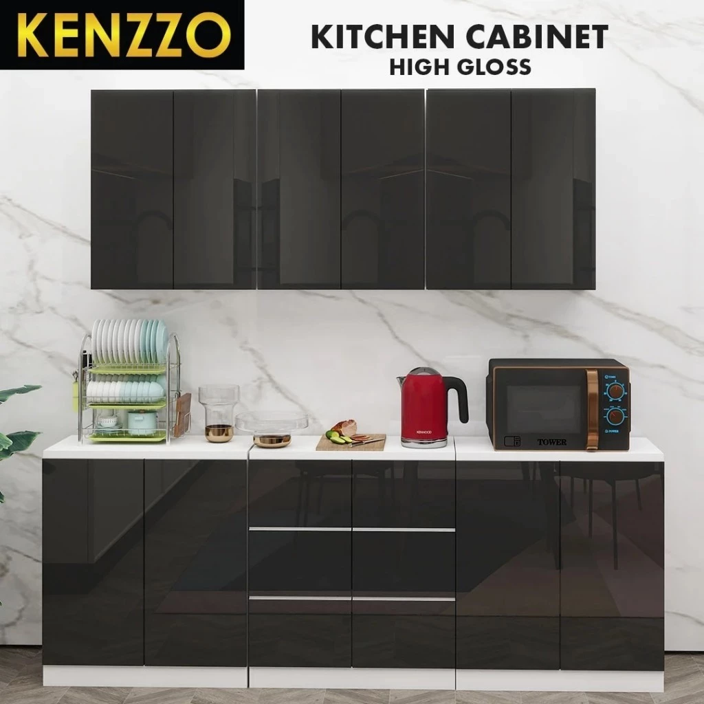 🚚พร้อมส่ง !! KENZZO ตู้ครัว ตู้ติดผนังห้องครัว ตู้ลอยเก็บของ High Gloss Wall kitchen cabinet (สีดำ/สีแดง/สีขาว)
