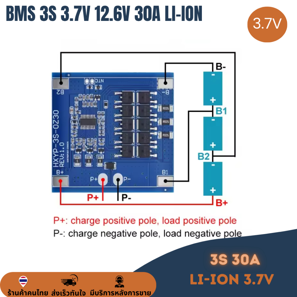 BMS 3S 12.6V 30A 18650 21700 บอร์ดป้องกันแบตเตอรี่ รูปที่ 2
