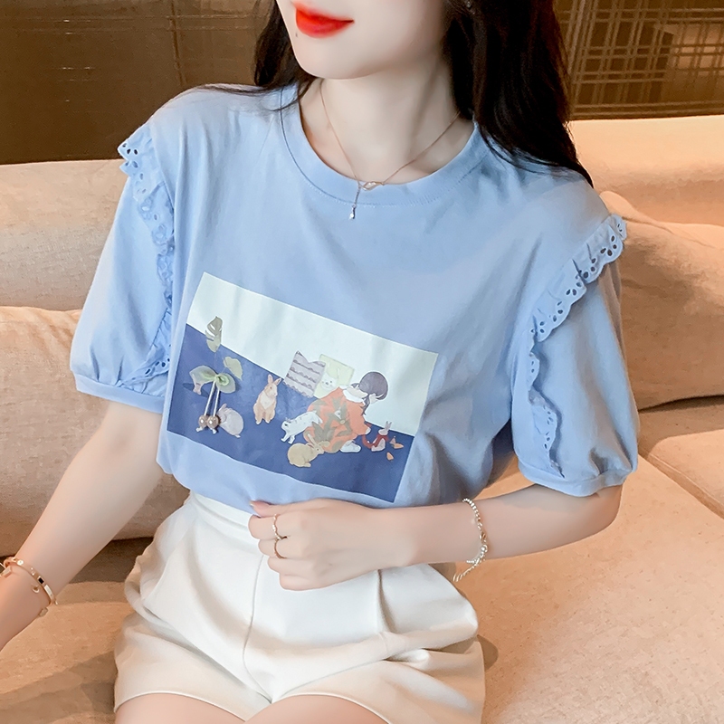 XWbrand   NEW เสื้อยืดแฟชั่นสำหรับสุภาพสตรีเสื้อยืดแขนสั้นใส่สบาย พิมพ์ลายสุดน่ารัก เนื้อผ้าใส่สบาย  สีพาสเทลหวานมาก