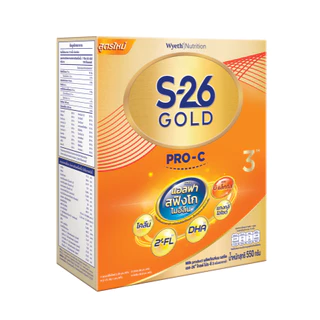 นมผง S-26 GOLD® Pro-C 3™ (550g) นมผง เอส-26® โกลด์ โปร-ซี 3 ผสมแอลฟา สฟิงโกไมอีลิน สูตร 3 (550 กรัม) x6 กล่อง
