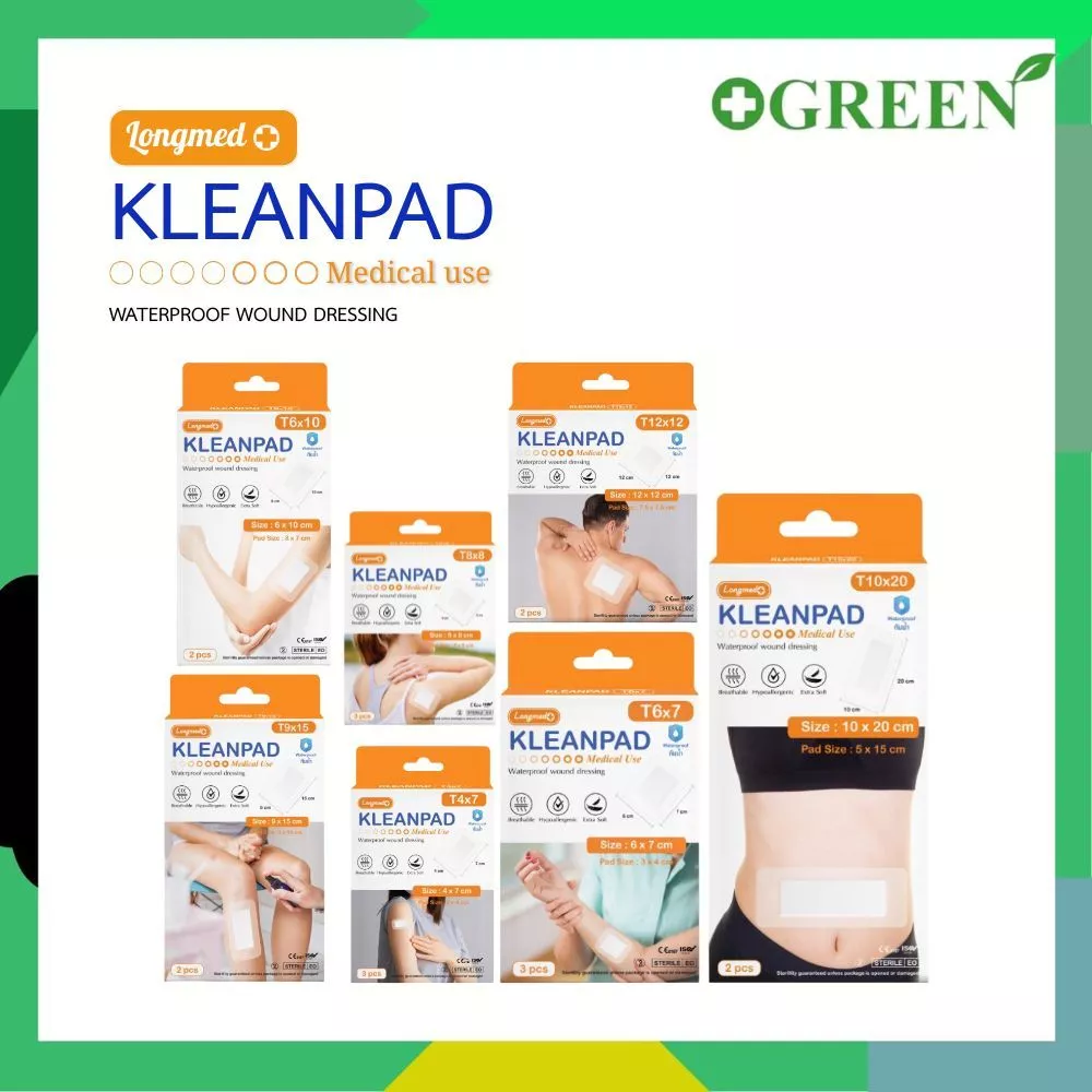KLEANPAD พลาสเตอร์ใสปิดแผล ก๊อซ ผ้าก๊อซปิดแผล (กันน้ำ) ปลอดเชื้อ ยี่ห้อ Longmed
