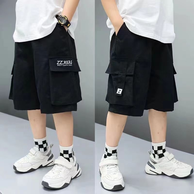 จัดส่งทุกวัน กางเกงขาสั้นเด็กผู้ชาย, กางเกงคาร์โก้เด็ก, กระเป๋าข้าง, ผ้าฝ้าย, ราคาสมเหตุสมผล, หลวมสบาย