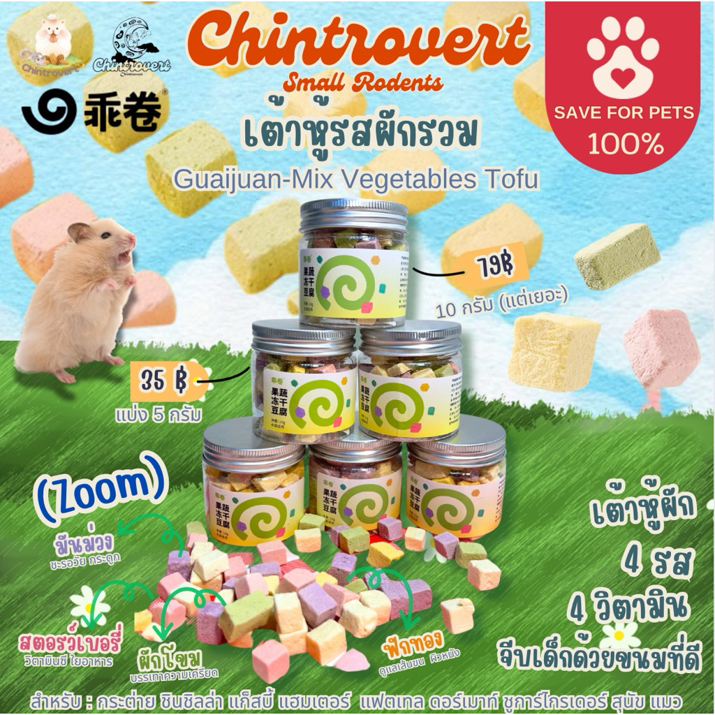 Chintrovert ✨| Guaijuan-Mix Vagetabel&Fruit Tofu เต้าหู้ผักผลไม้รวม 4 รสชาติ 4 วิตามินบำรุง ขนมเสริมสุขภาพ | สัตว์ฟันแทะ