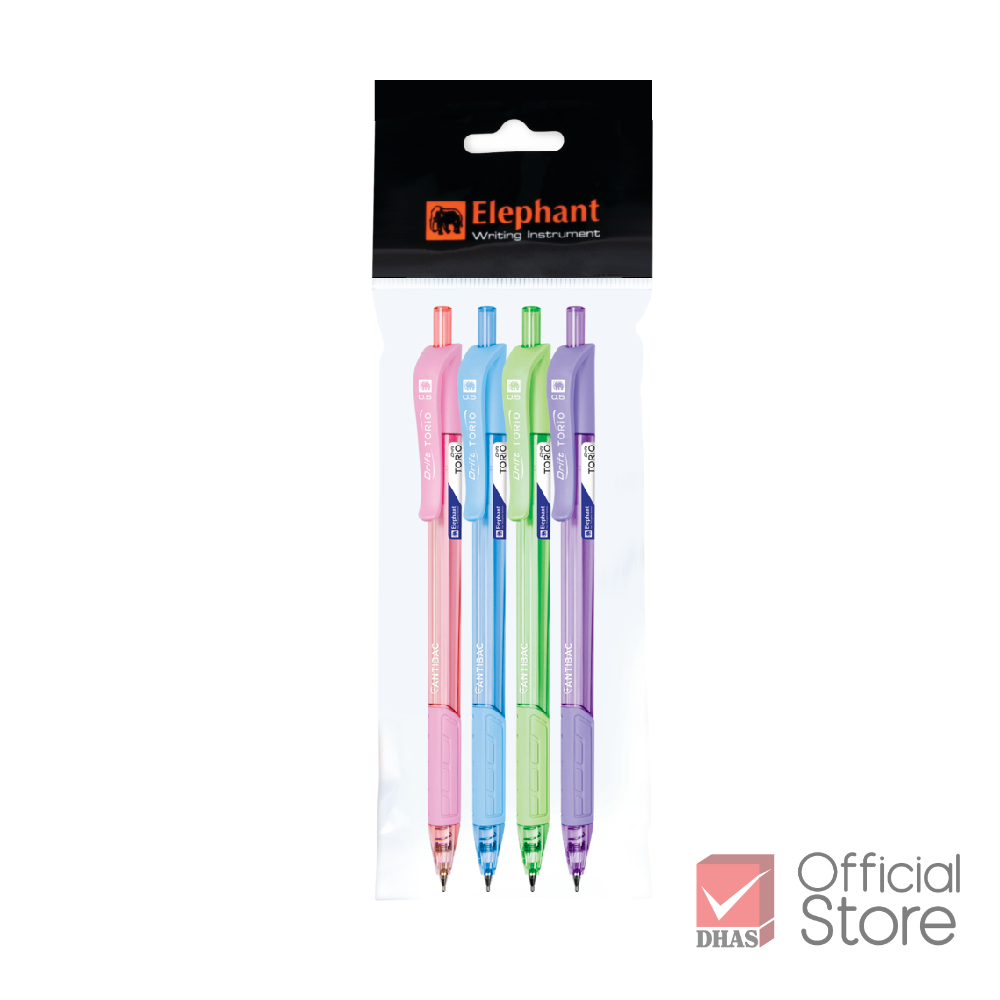 [แพ็ค 4 ด้าม] Elephant ปากกา ปากกาลูกลื่น ดริฟท์ โทริโอะ 0.5 น้ำเงิน จำนวน 4 ด้าม