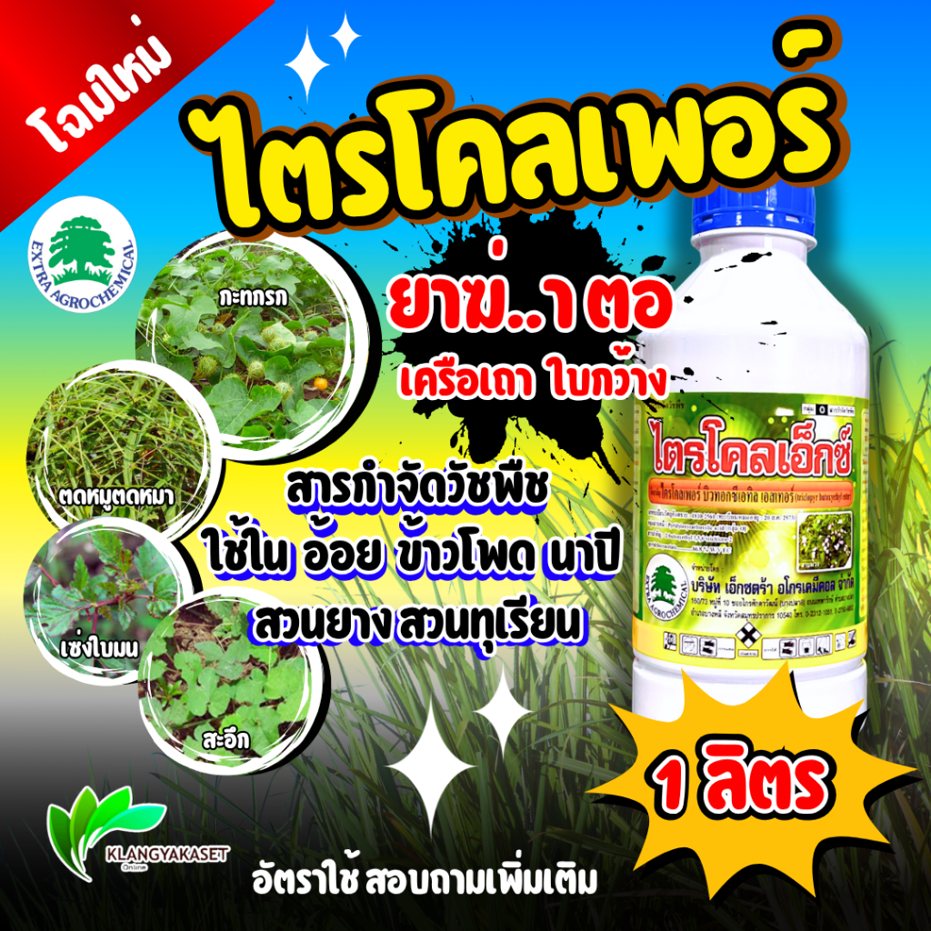 ไตรโคลเพอร์  ขนาด 1 ลิตร กำจัดหญ้าใบกว้าง ไมยราบ ไตโคเพอร์ ยาฆ่าตอ ยาฆ่าตอต้นไม้ กำจัดตอไม้ ยาฆ่าตอ ไตรคลอร์เพอร์ เซ้ง