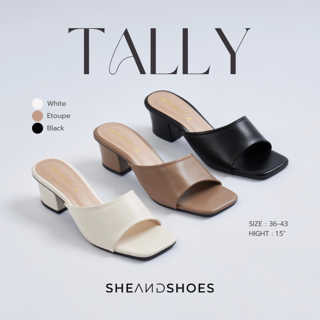 🚗 ส่งด่วน กทม - Tally รองเท้าส้นสูง 1.5 นิ้ว [ Sz. 36-43 ] ใส่เดินสบาย หนังนิ่ม