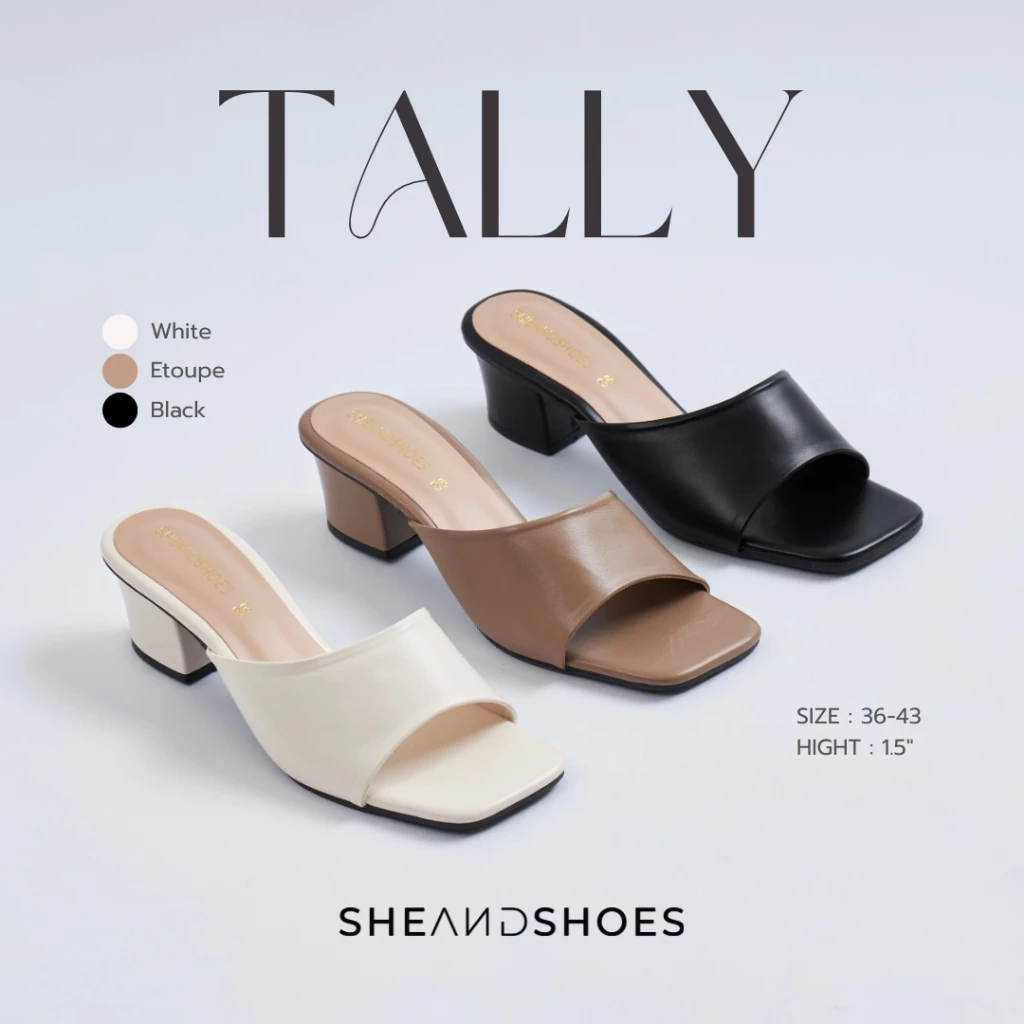 🚗 ส่งด่วน กทม - Tally รองเท้าส้นสูง 1.5 นิ้ว [ Sz. 36-43 ] ใส่เดินสบาย หนังนิ่ม