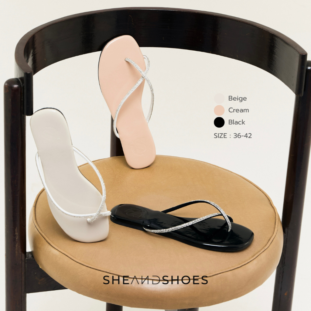 [ ลดล้างสต๊อก ] - Crystal รองเท้าแตะคีบโป้งเส้นเพชร [Sz.36-42] เพชรฉ่ำ นุ่ม ไม่เจ็บเท้า