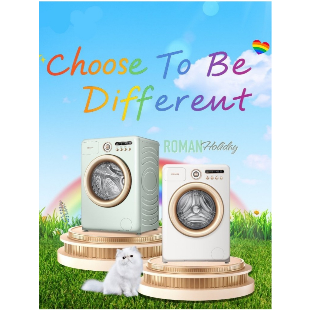 Hisense Roman Holiday รุ่นWD105R5/WF105R5 เครื่องซักผ้า/อบผ้าฝาหน้า ความจุซัก10.5kg/อบ7kg Wash&Dry ไ