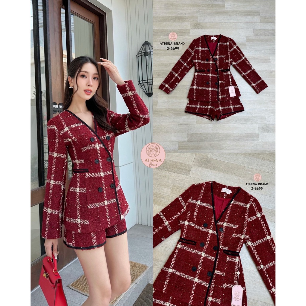 Athena Brand 2-6699 ชุดเซต เสื้อแขนยาว แมทช์ กางเกงขาสั้น