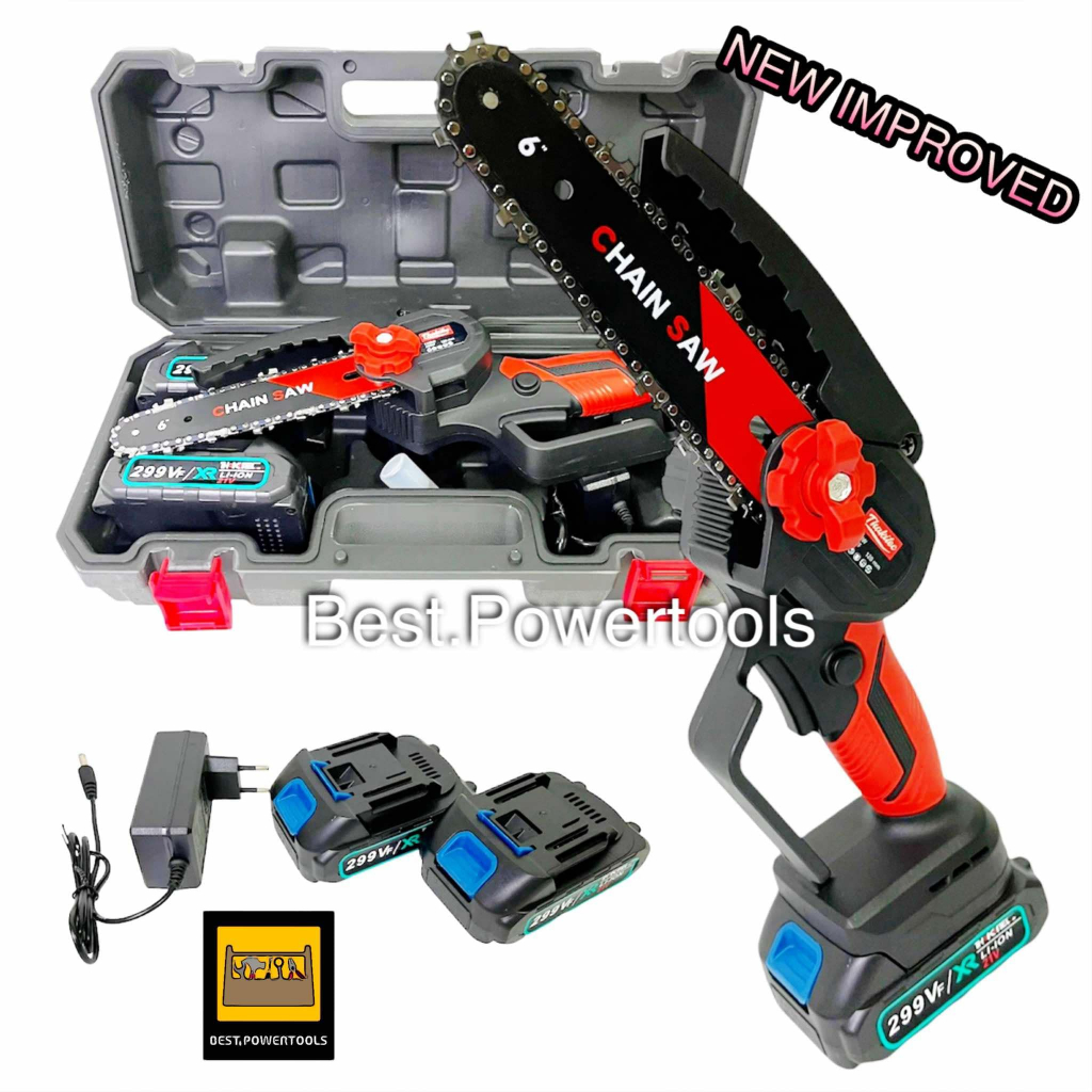 THAKITEC เลื่อยโซ่ไฟฟ้าไร้สาย เลื่อยไฟฟ้า แบต 299Vf จำนวน 2 ก้อน ขนาด 6 นิ้ว เครื่องตัดไม้ไร้สาย ตัด