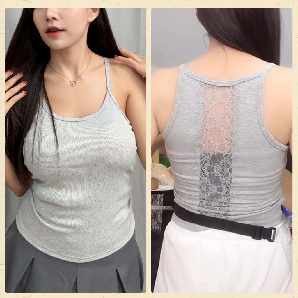 T5# เสื้อสายเดี่ยวผู้หญิง แขนกุด ผ้านิ่ม น่ารัก ประดับลูกไม้ด้านหลัง ขนาด S-3XL ราคา ถูกที่สุด ดีลบีเคเค แกลเลอรีภาพที่ 2