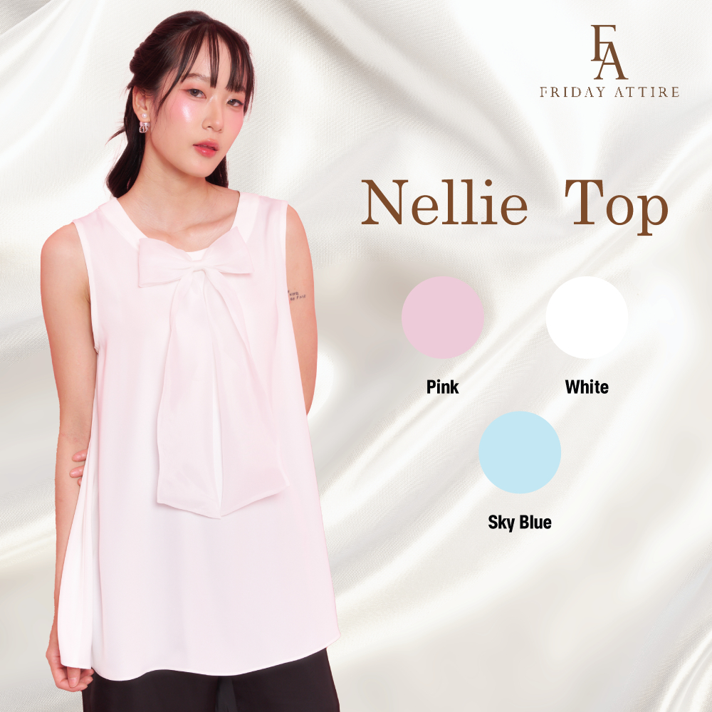 Friday Attire เสื้อแขนกุดแต่งโบว์ (Nellie Top) (FT-082)