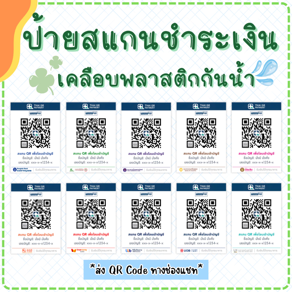 ป้ายสแกนคิวอาร์โค้ด QR Code [เคลือบกันน้ำ] ป้ายพร้อมเพย์ ป้ายชำระเงินหน้าร้าน (แบบที่ 1)