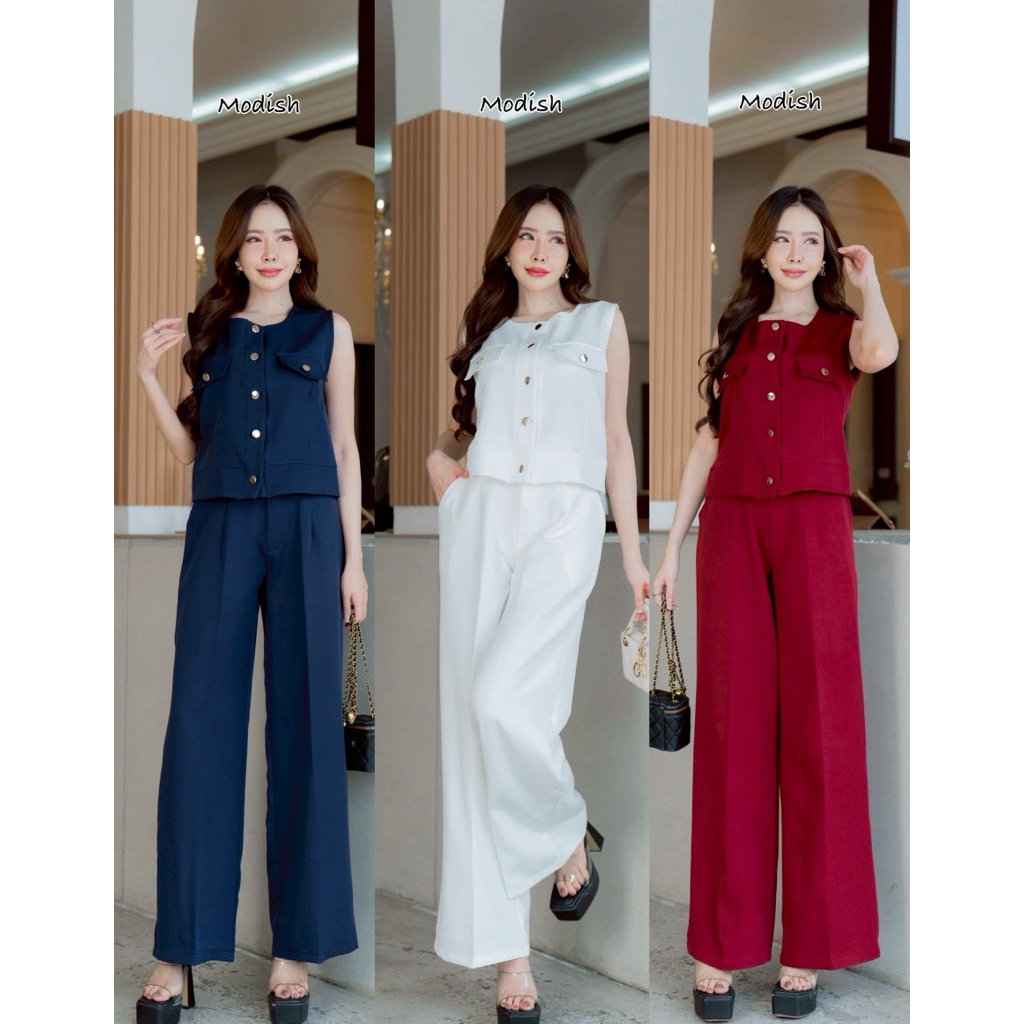 Camila set ชุดเซ็ท 2 ชิ้น เสื้อ+กางเกงขายาว แต่งกระเป๋า