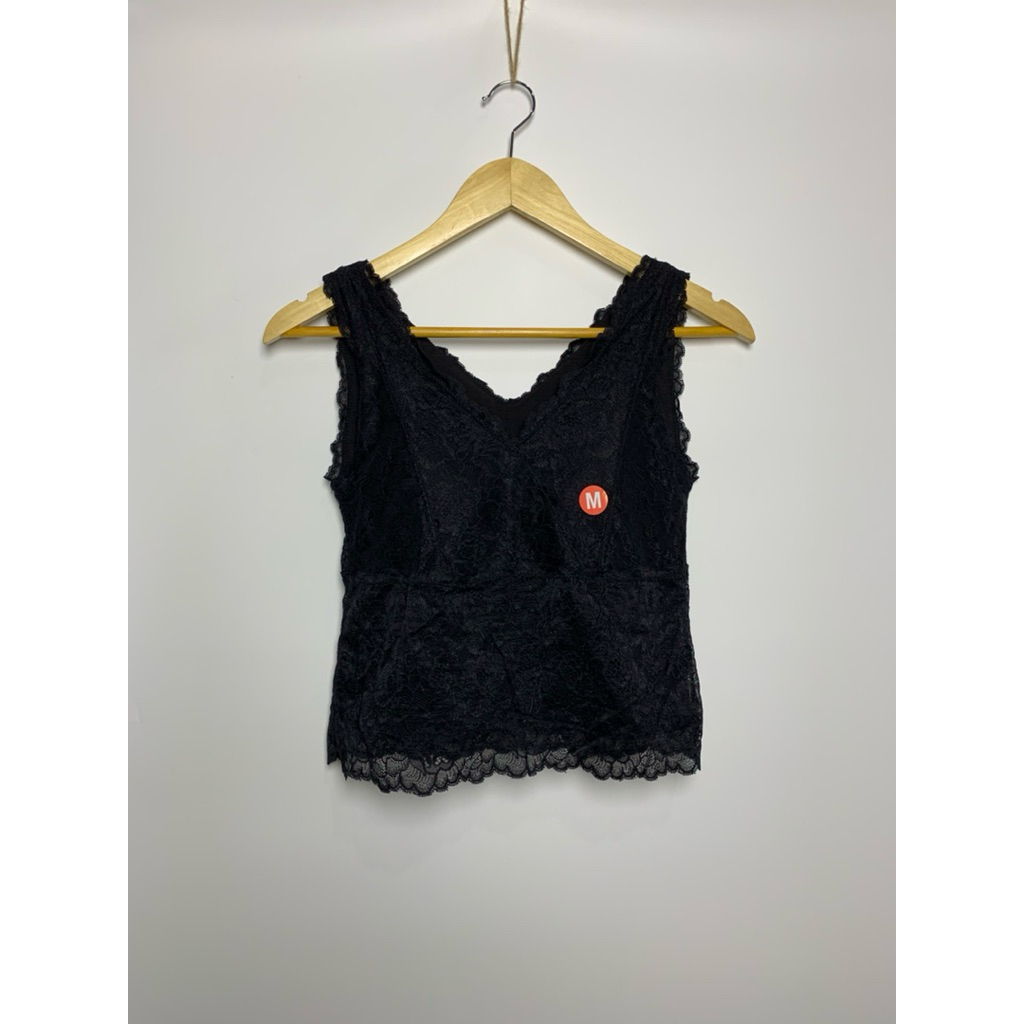 กล้ามแต่งลูกไม้ทั้งตัวสีดำ GU Bratop ไซส์ M