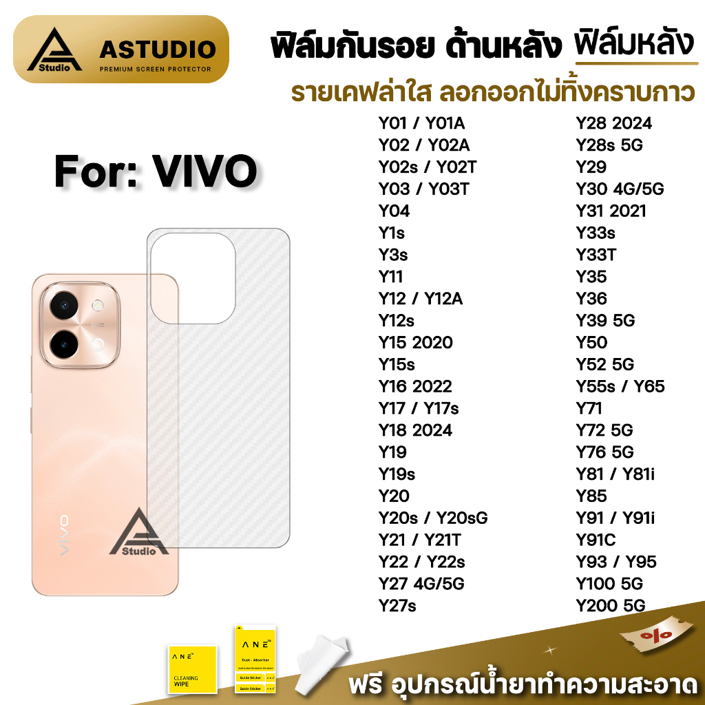 🔥 ฟิล์มหลัง เคฟล่า For VIVO Y04 Y3s Y17s Y18 Y19s Y22s Y27 Y28 s Y29 Y33s Y33T Y35 Y36 Y39 Y72 Y76 Y100 Y200 ฟิล์มกันรอย
