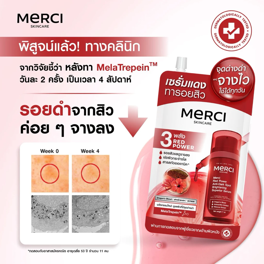 [ยกกล่อง*6 ซอง] Merci เมอร์ซี่ สกินแคร์ วิตามินซี แอนตี้-แอคเน่ ดาร์คสปอต เซรั่ม กลาสกิน ยูวีซันสกรีน 5-6 มล. thumbnail 8