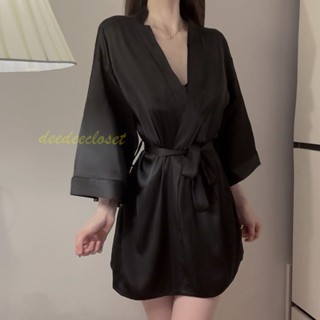 ชุดคลุมชุดนอนผ้าซาติน สไตล์ญี่ปุ่น สายเซ็กซี่ ชุดคลุมแต่งหน้…