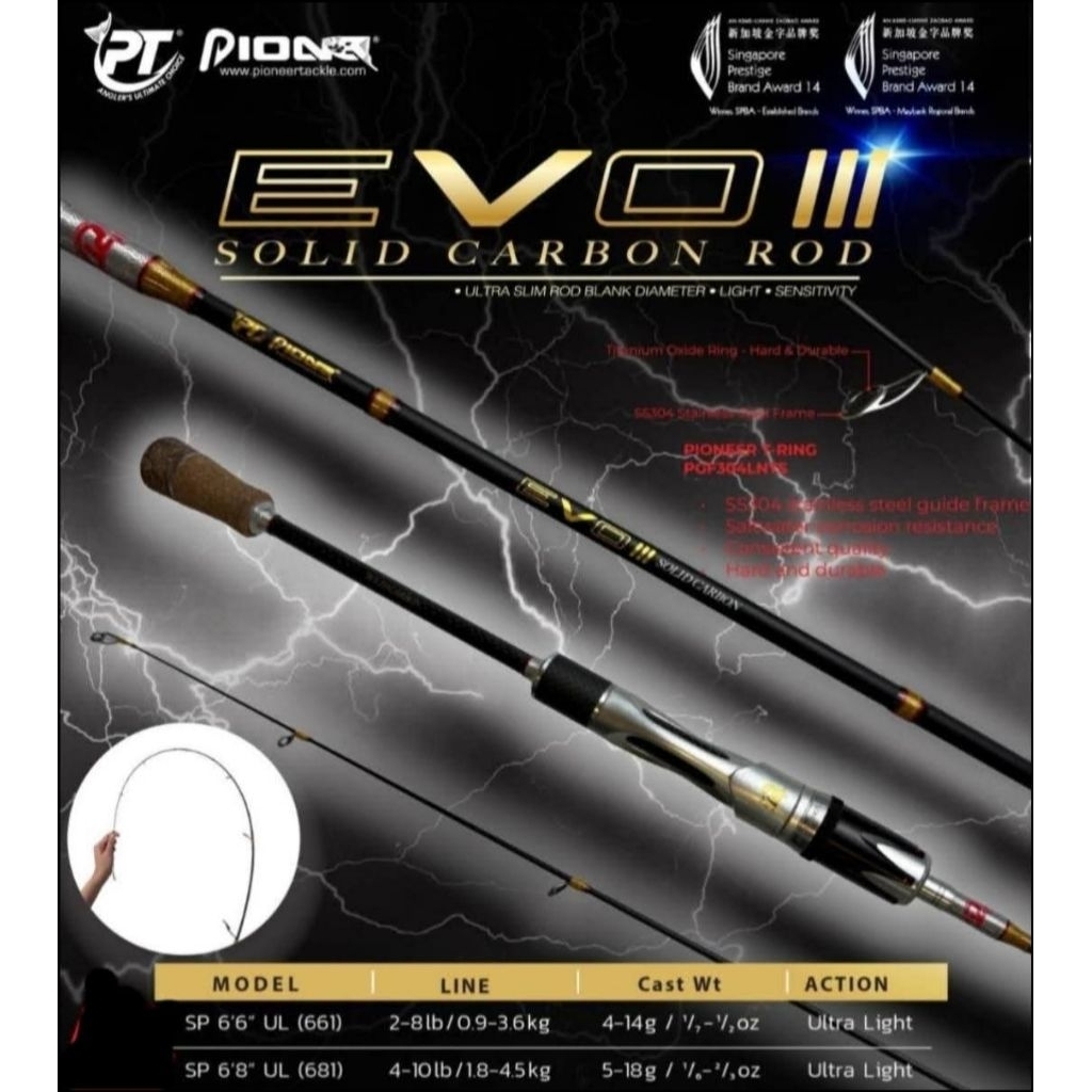 Pioneer Evo3 คันท่อนเดียว wt:4-10b. 6.8ft  และ wt:2-8lb.6.6ft