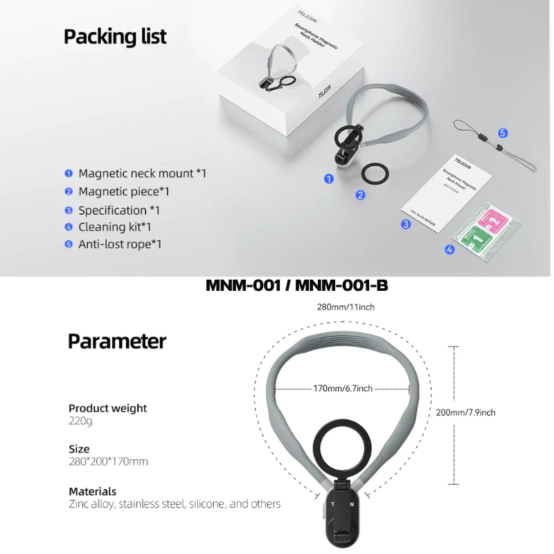 Telesin GoPro / DJI / Insta360 / Phone Neck Holder Mount สายคล้องคอแบบแม่เหล็ก thumbnail 8
