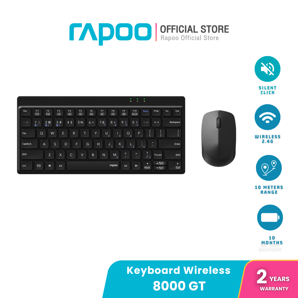 Rapoo รุ่น 8000GT TM Multi-mode Wireless Keyboard & Mouse คีย์ไทย เชื่อมต่อได้ถึง 4 อุปกรณ์ เสียงเบา