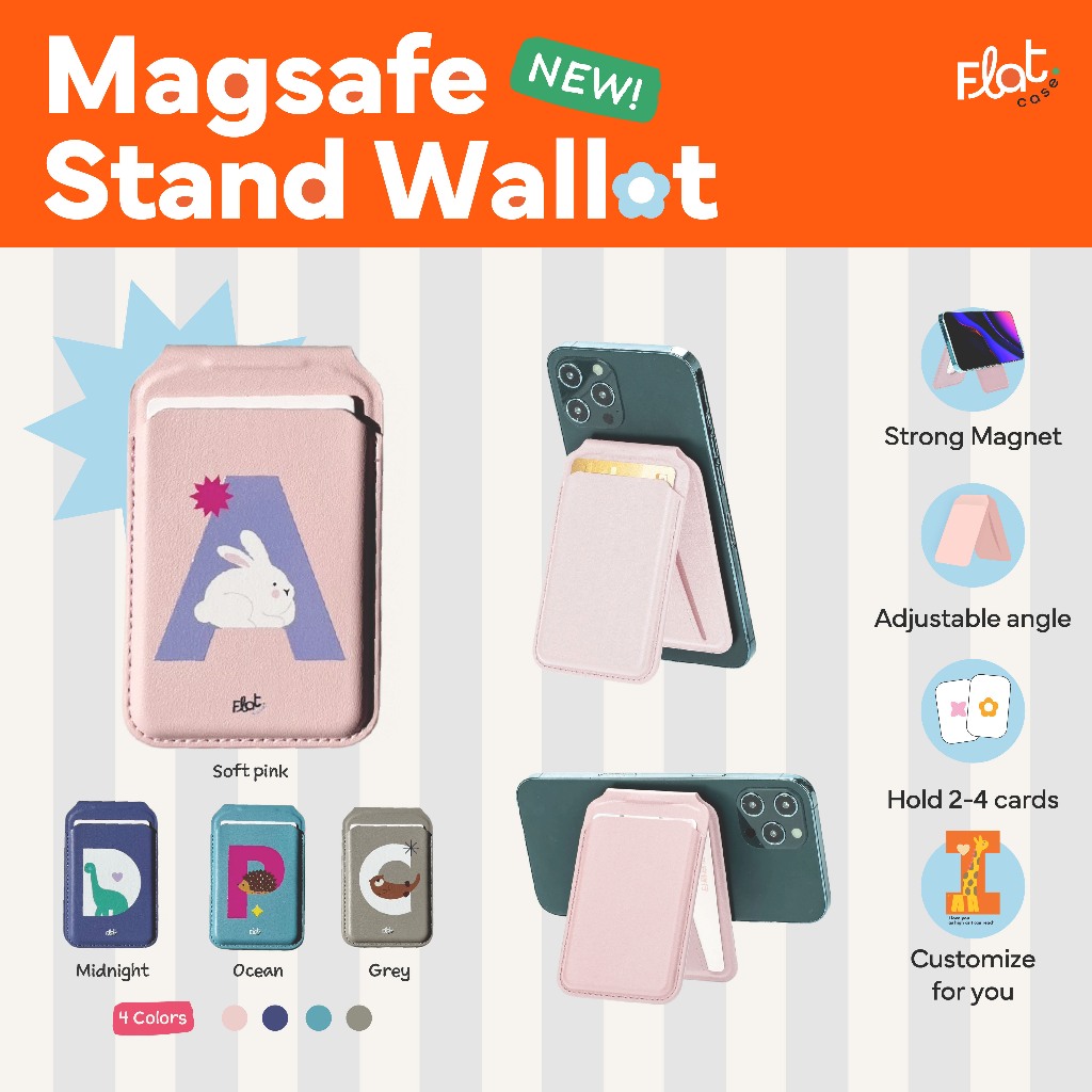 Flat.case - MagSafe Stand Wallet  (Free Customized เลือกตัวอักษร หน้าสัตว์ ของตกแต่งฟรี)