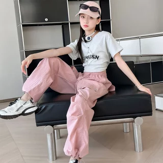 Beryl kids🌸ชุดสูทเด็กผู้หญิงฤดูร้อน🎀ชุดแขนสั้นลำลองสองชิ้น กางเกงคาร์โก้ ขากว้าง สไตล์เกาหลี แฟชั่นเด็ก