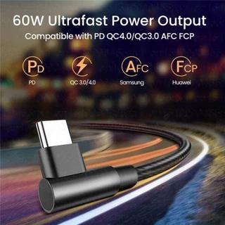 สาย Type C 90 องศา, Nylon Braid Quick Charge PD 66W Quick Charger Cord, Safety 90 Degrees Data Type C To C Cable