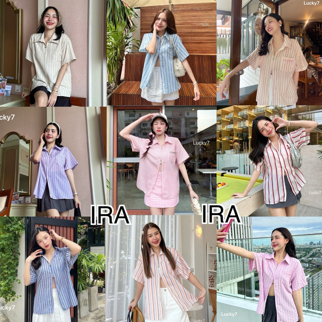 BY IRA(ซื้อในไลฟ์ลดสูงสุด200) (23058) Florida Oversize Shirt เชิ้ตแขนสั้นซิป ซิป2หัว *ปักกระเป๋า simmon*