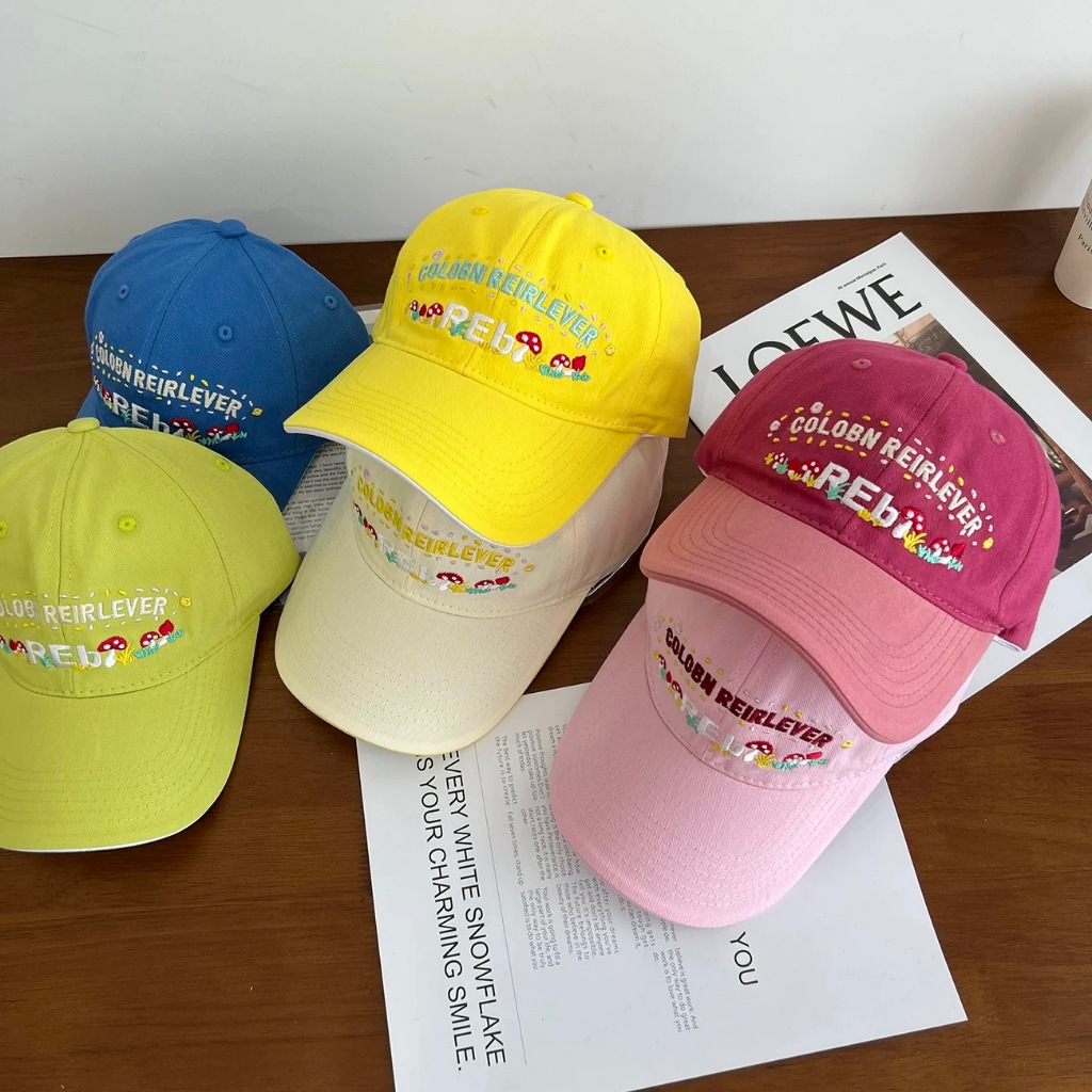 หมวกเบสบอล แบบนิ่ม ปักเห็ด สไตล์เกาหลี 6 สี