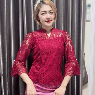 เสื้อลูกไม้คอวีแขนกระดิ่งใส่งานแต่งงานบุญงานบวช