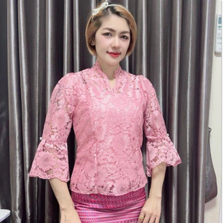 เสื้อลูกไม้คอวีแขนกระดิ่งใส่งานแต่งงานบุญงานบวช