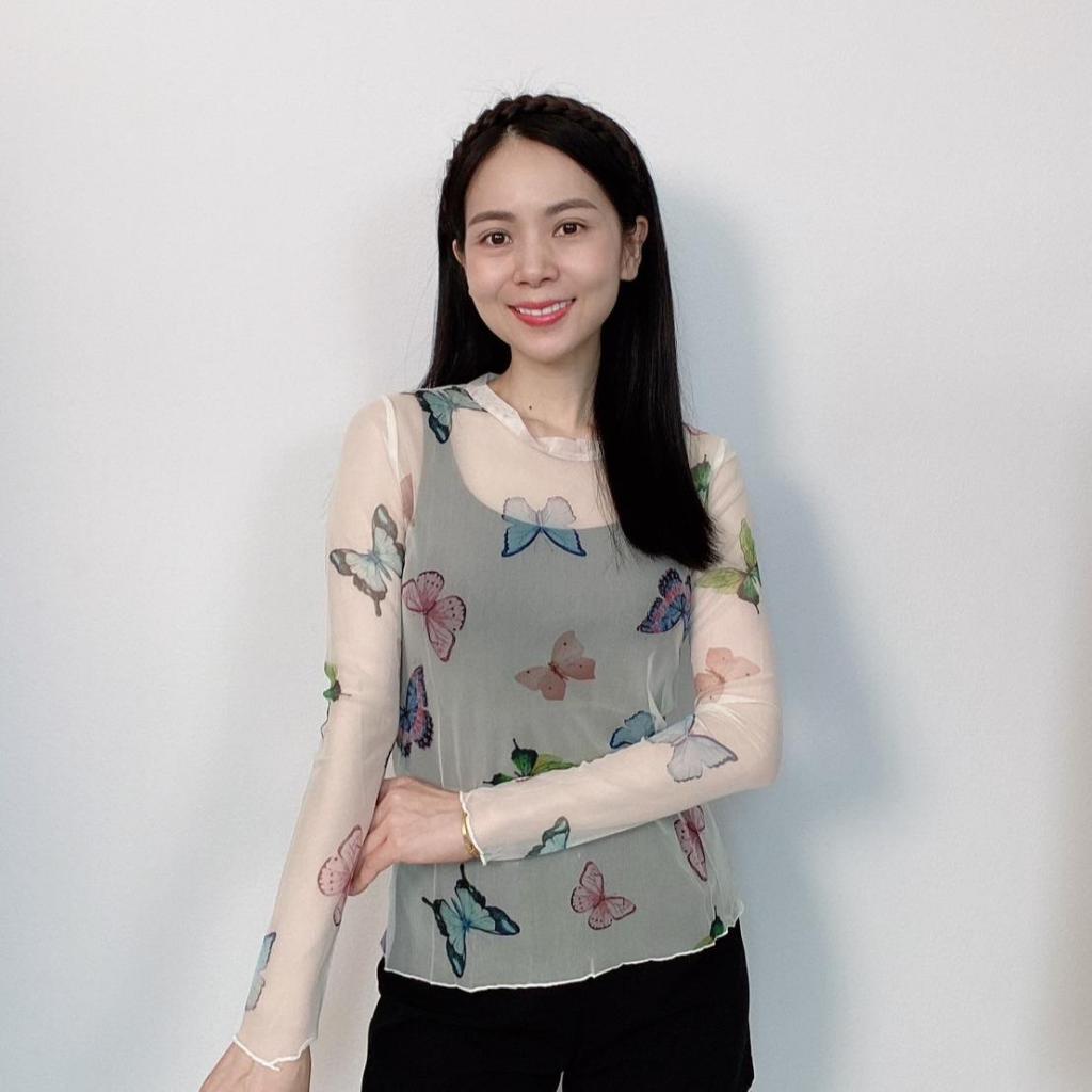 mayura_stores No.H321 เสื้อแขนยาวผ้าโปร่งแสงซีทู (ผ้าบาง) ลายผีเสื้อ เสื้อผ้าแฟชั่น ขนาดFree Size 🌟ส่งจากไทย🌟