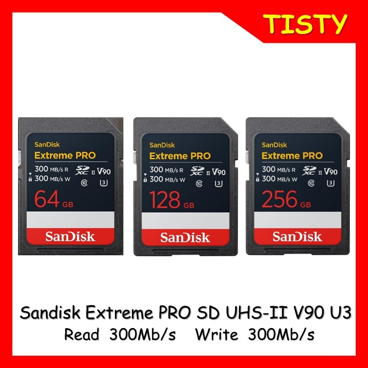 SanDisk Extreme PRO SD 64, 128, 256GB UHS-II V90 Memory Card read/write 300MB/s , V90, 8K, 4K  (SDSD