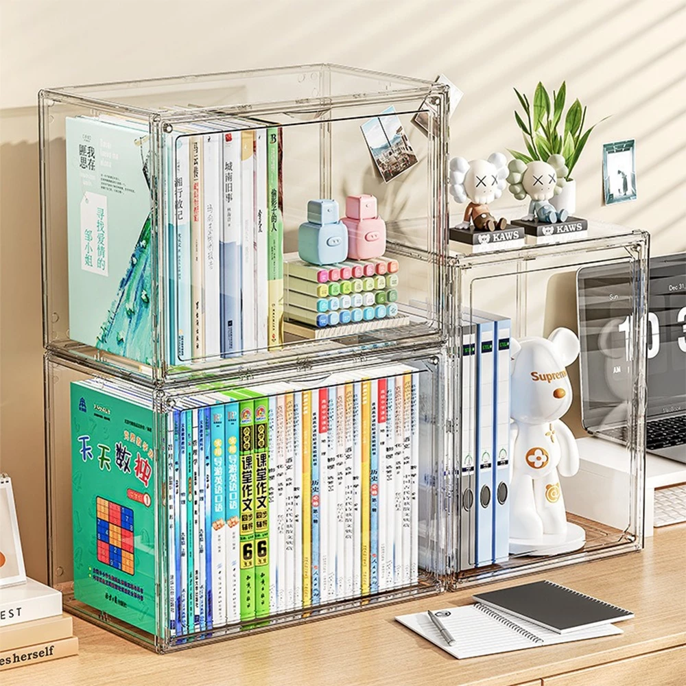 กล่องเก็บหนังสือ กล่องเก็บของ ตู้เก็บของกันฝุ่น ความจุขนาดใหญ่ ประตูแม่เหล็ก สดุอะคริลิคโปร่งใสสูง กันฝุ่น มีซ้อนได้