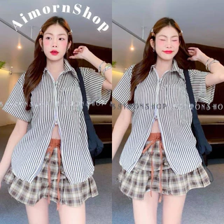 🔥aimorn_shop🔥เสื้อเชิ้ต ดีเทลแต่งซิป แมทช์ง่าย จะใส่เป็นเสื้อเชิ้ตหรือเสื้อคลุมก็ปัง งานน่ารักมาก