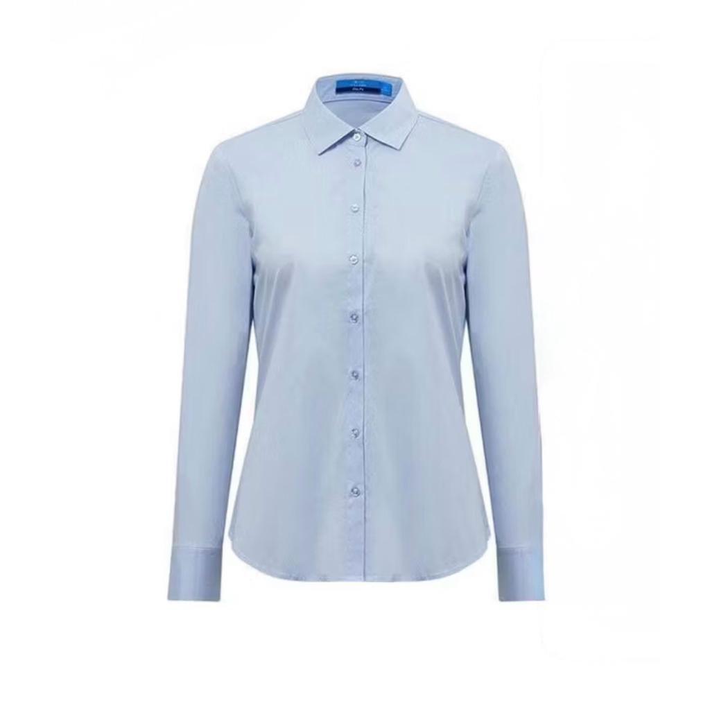 G2000 เสื้อเชิ้ตผู้หญิงแขนยาวสีฟ้า เบสิคเชิ้ตสำหรับผู้หญิงทรง SLIM FIT