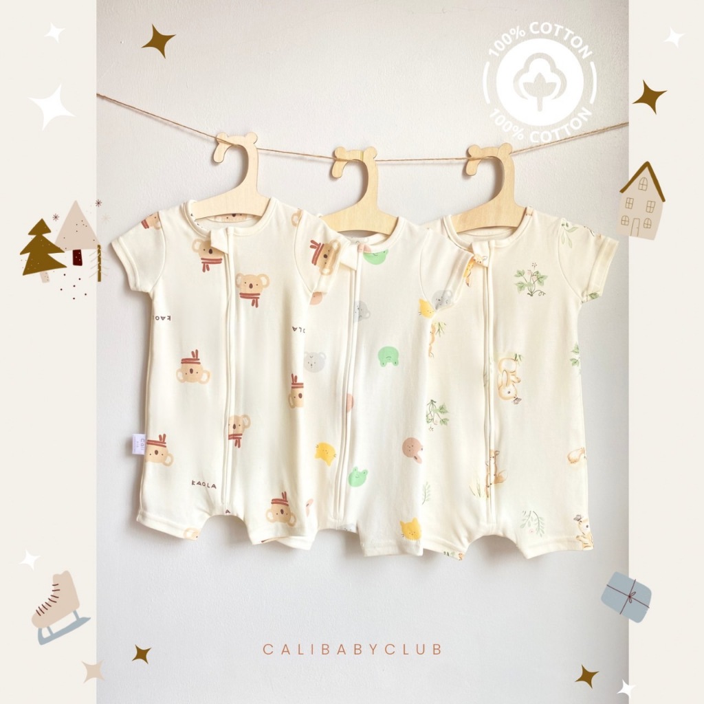Cali รอมเปอร์ แขนขาสั้น เด็กอ่อน 0-3 เดือน ผ้าCotton 100% 🌿 *ป้าย Cali baby